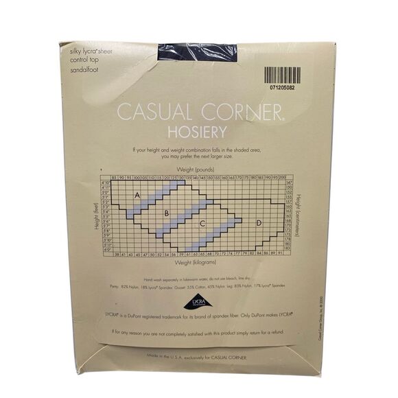 Casual Corner Silky Lycra Sheer Control Top Pantyhose Grey Size D Sandalfoot - Picture 2 of 4